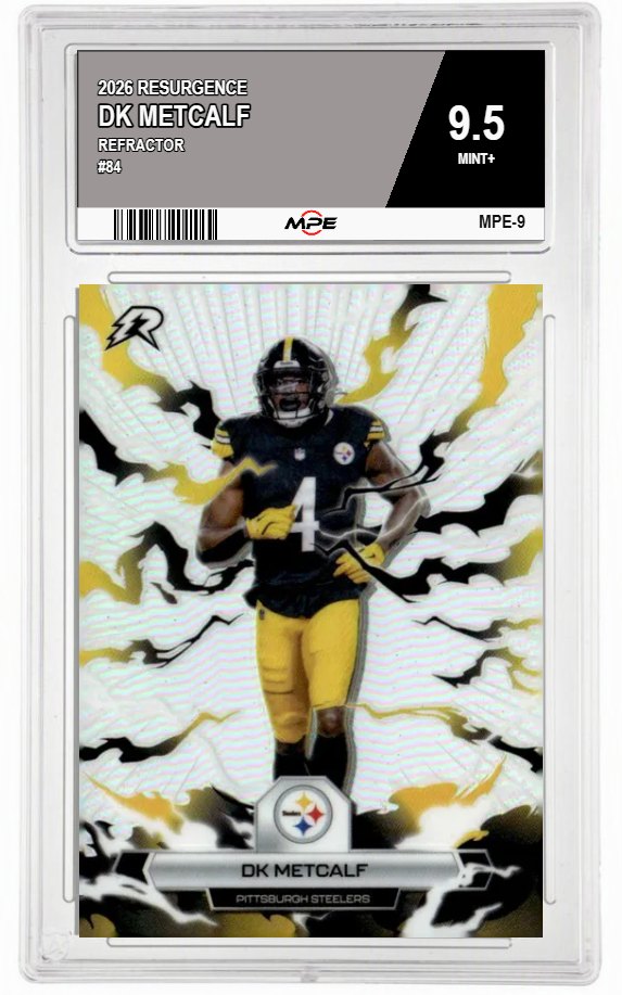 2026 RESURGENCE REFRACTOR #84 DK METCALF MPE 9.5 MINT+ — graded card auctioned from the MPE vault