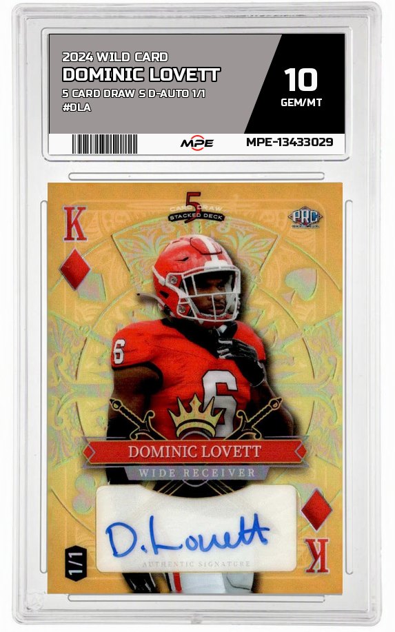 2024 WILD CARD 5 CARD DRAW S D-AUTO 1/1 #DLA DOMINIC LOVETT MPE 10 GEM/MT — graded card auctioned from the MPE vault