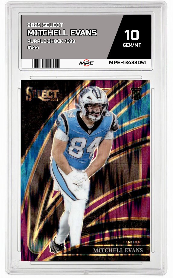 2025 SELECT PURPLE SHOCK /699 #244 MITCHELL EVANS MPE 10 GEM/MT — graded card auctioned from the MPE vault