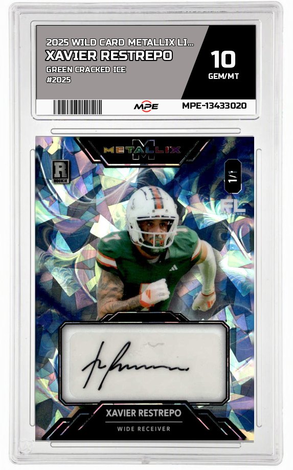 2025 WILD CARD METALLIX LIVE Green Cracked Ice #2025 XAVIER RESTREPO MPE 10 GEM/MT — graded card auctioned from the MPE vault