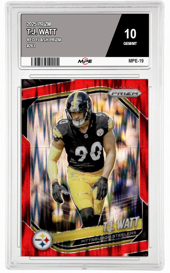 2025 PRIZM RED FLASH PRIZM #263 T.J. WATT MPE 10 GEM/MT — graded card auctioned from the MPE vault