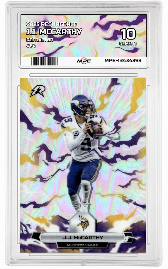 2025 RESURGENCE REFRACTOR #64 J.J. MCCARTHY MPE 10 GEM/MT — graded card auctioned from the MPE vault