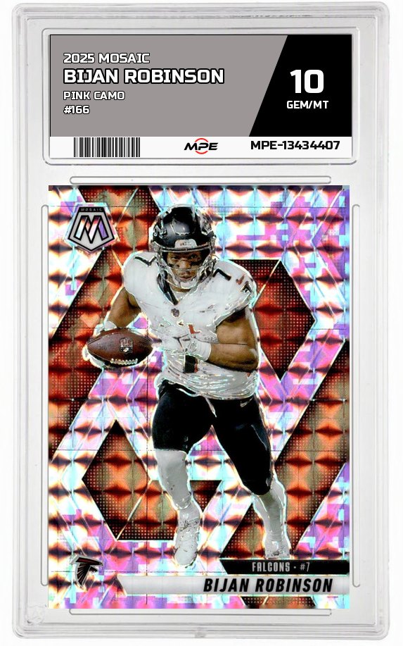 2025 MOSAIC PINK CAMO #166 BIJAN ROBINSON MPE 10 GEM/MT — graded card auctioned from the MPE vault