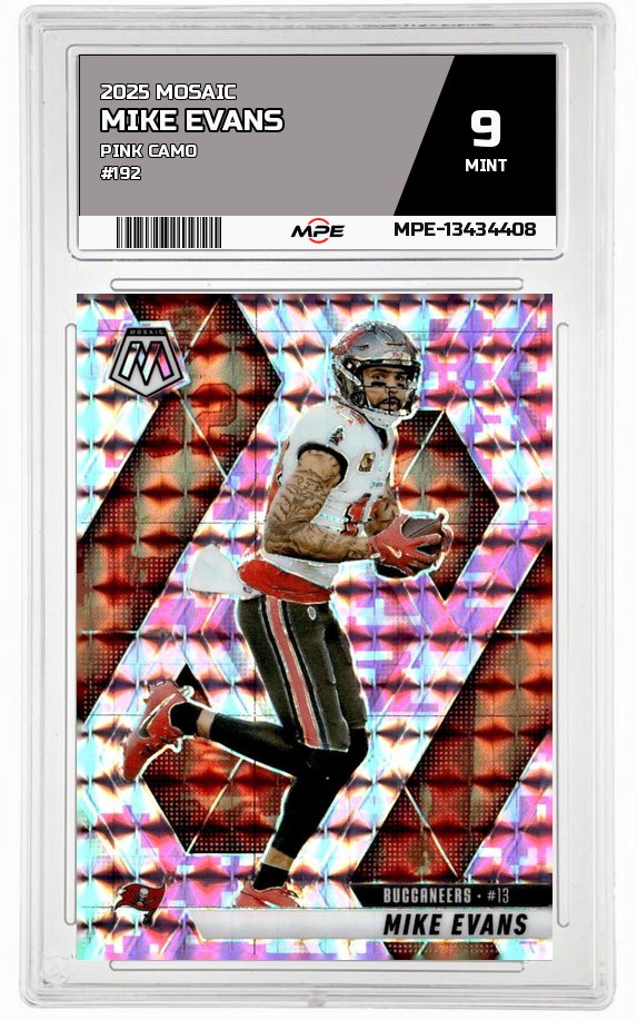 2025 MOSAIC PINK CAMO #192 MIKE EVANS MPE 9 MINT — graded card auctioned from the MPE vault