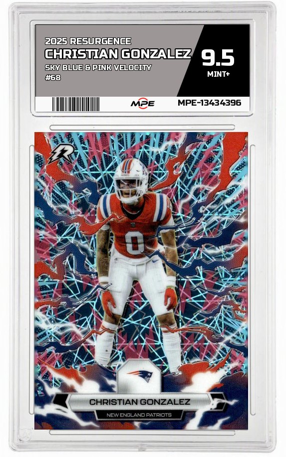 2025 RESURGENCE SKY BLUE & PINK VELOCITY #68 CHRISTIAN GONZALEZ MPE 9.5 MINT+ — graded card auctioned from the MPE vault