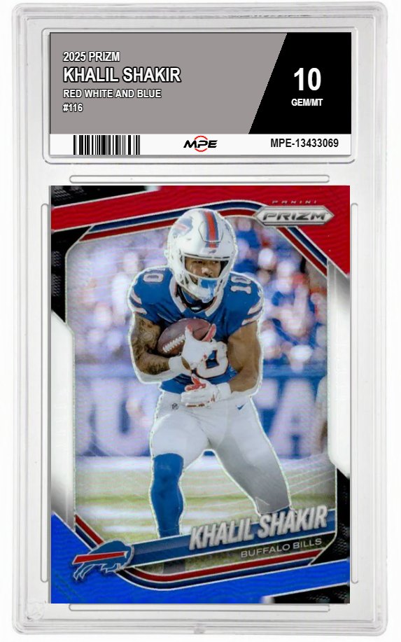 2025 PRIZM Red White and Blue #116 KHALIL SHAKIR MPE 10 GEM/MT — graded card auctioned from the MPE vault