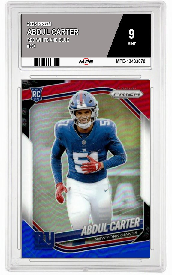 2025 PRIZM Red White and Blue #394 ABDUL CARTER MPE 9 MINT — graded card auctioned from the MPE vault
