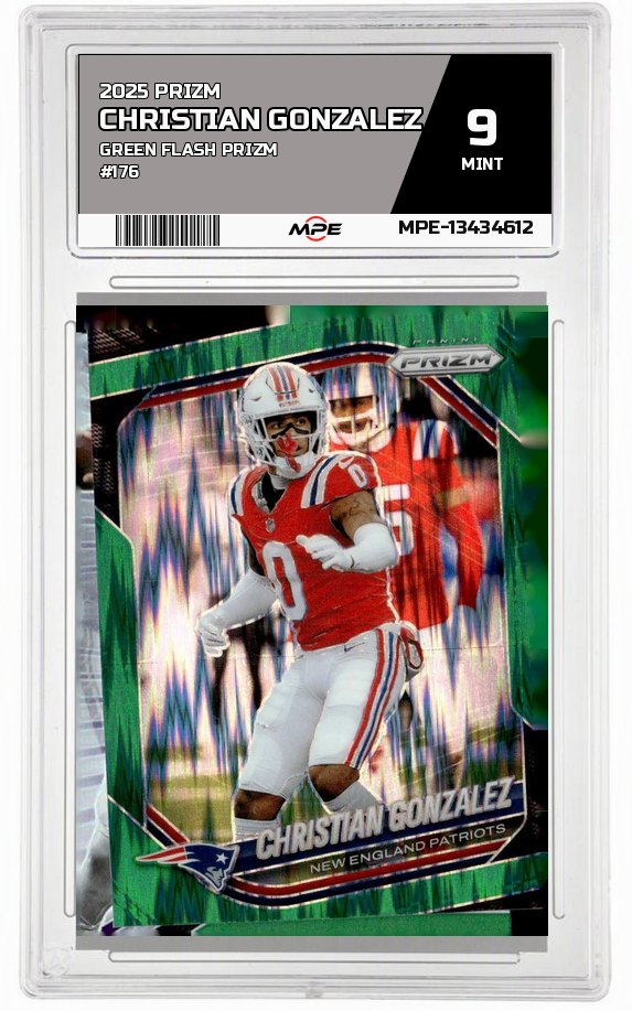 2025 PRIZM GREEN FLASH PRIZM #176 CHRISTIAN GONZALEZ MPE 9 MINT — graded card auctioned from the MPE vault