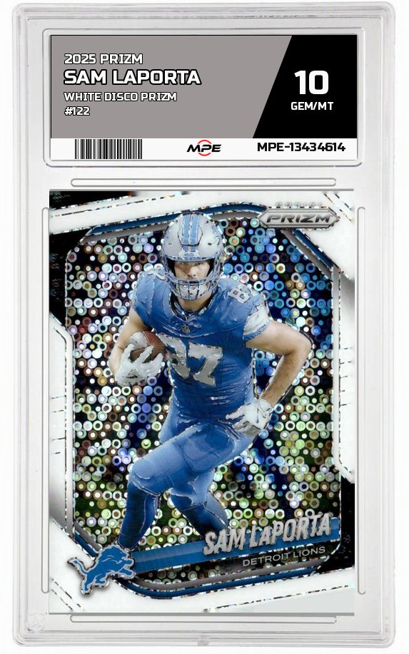 2025 PRIZM WHITE DISCO PRIZM #122 SAM LAPORTA MPE 10 GEM/MT — graded card auctioned from the MPE vault