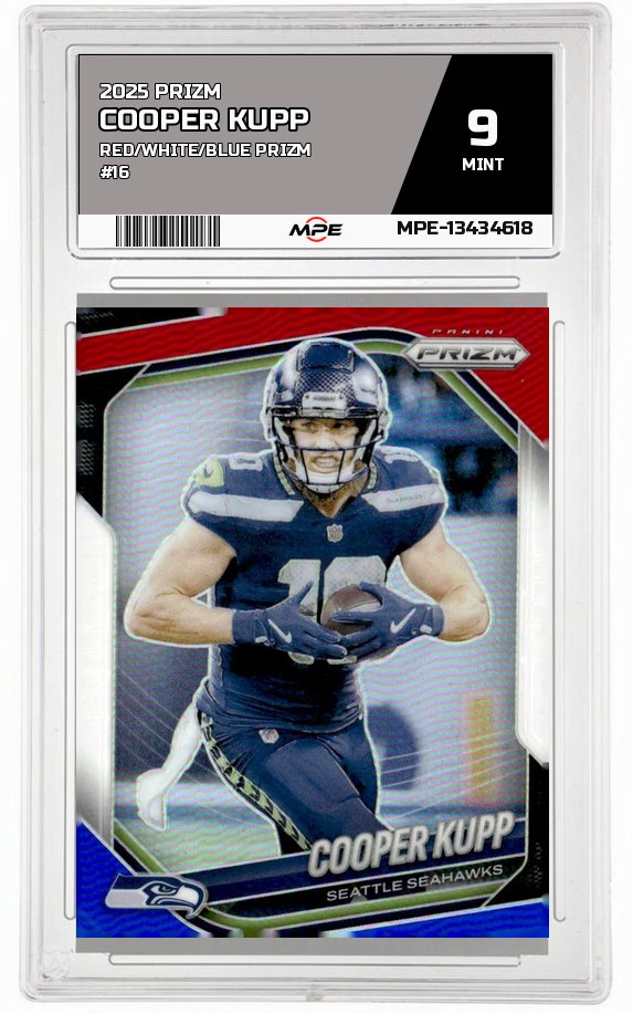 2025 PRIZM RED/WHITE/BLUE PRIZM #16 COOPER KUPP MPE 9 MINT — graded card auctioned from the MPE vault