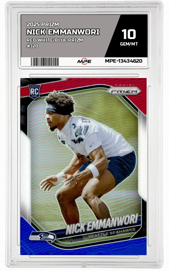 2025 PRIZM RED/WHITE/BLUE PRIZM #320 NICK EMMANWORI MPE 10 GEM/MT — graded card up for auction