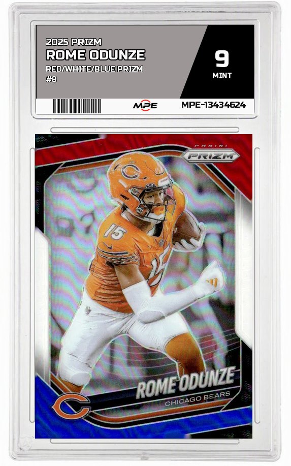 2025 PRIZM RED/WHITE/BLUE PRIZM #8 ROME ODUNZE MPE 9 MINT — graded card auctioned from the MPE vault