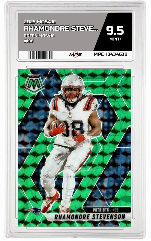 2025 MOSAIC GREEN MOSAIC #196 RHAMONDRE STEVENSON MPE 9.5 MINT+ — graded card auctioned from the MPE vault