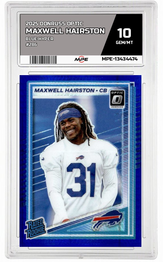 2025 DONRUSS OPTIC BLUE HYPER #286 MAXWELL HAIRSTON MPE 10 GEM/MT — graded card auctioned from the MPE vault