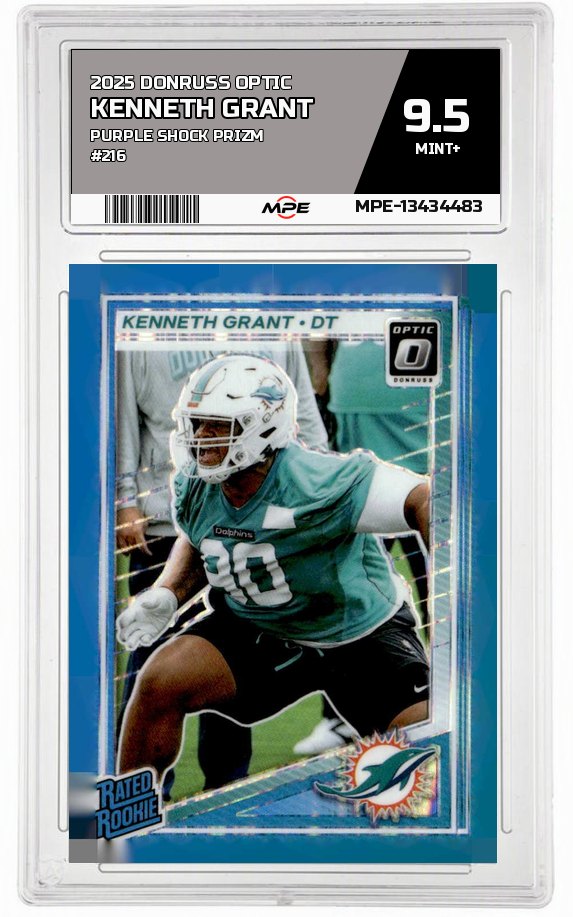 2025 DONRUSS OPTIC PURPLE SHOCK PRIZM #216 KENNETH GRANT MPE 9.5 MINT+ — graded card up for auction