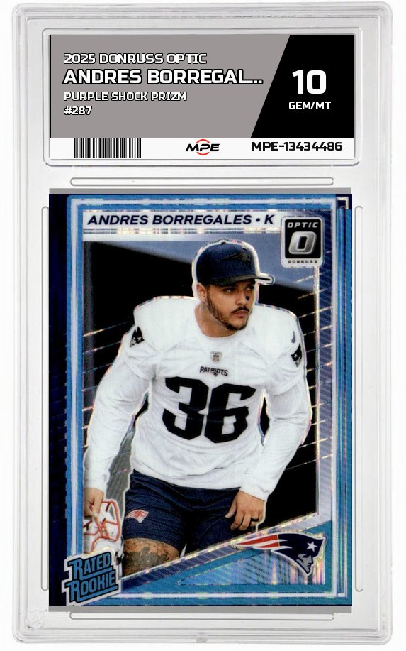 2025 DONRUSS OPTIC PURPLE SHOCK PRIZM #287 ANDRES BORREGALES MPE 10 GEM/MT — graded card up for auction
