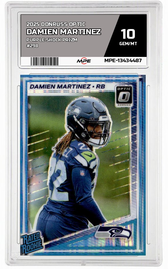 2025 DONRUSS OPTIC PURPLE SHOCK PRIZM #298 DAMIEN MARTINEZ MPE 10 GEM/MT — graded card auctioned from the MPE vault