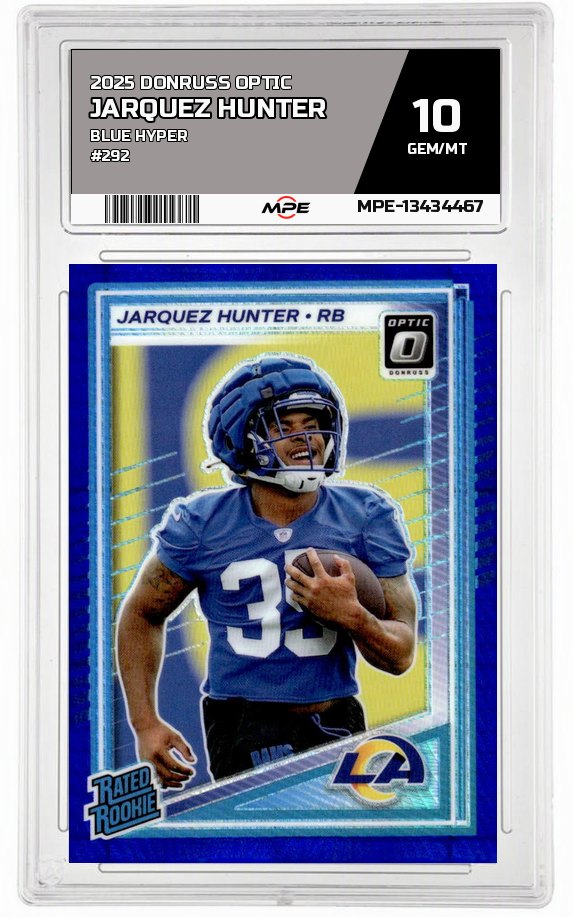 2025 DONRUSS OPTIC BLUE HYPER #292 JARQUEZ HUNTER MPE 10 GEM/MT — graded card auctioned from the MPE vault