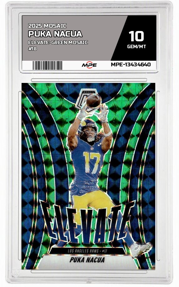 2025 MOSAIC ELEVATE-GREEN MOSAIC #18 PUKA NACUA MPE 10 GEM/MT — graded card auctioned from the MPE vault