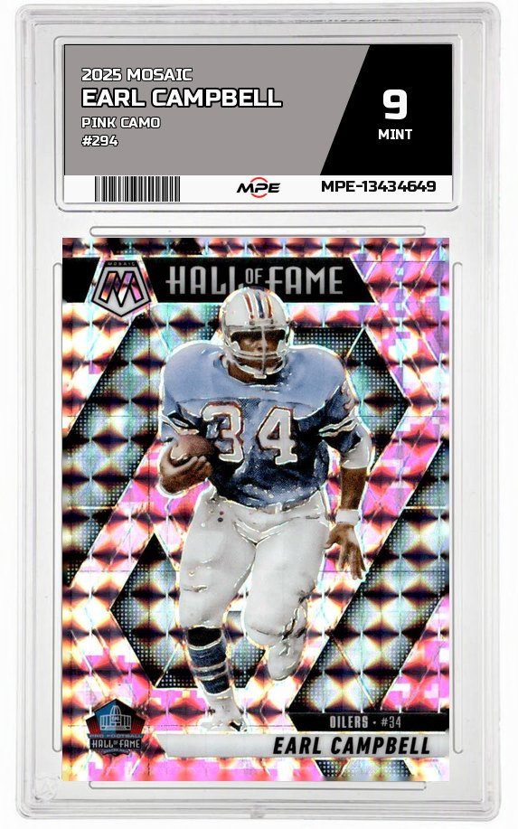 2025 MOSAIC PINK CAMO #294 EARL CAMPBELL MPE 9 MINT — graded card auctioned from the MPE vault