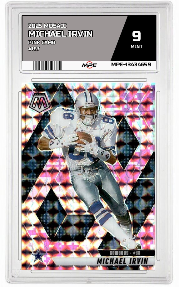 2025 MOSAIC PINK CAMO #187 MICHAEL IRVIN MPE 9 MINT — graded card up for auction