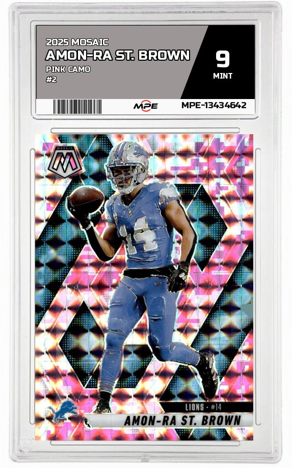 2025 MOSAIC PINK CAMO #2 AMON-RA ST. BROWN MPE 9 MINT — graded card auctioned from the MPE vault