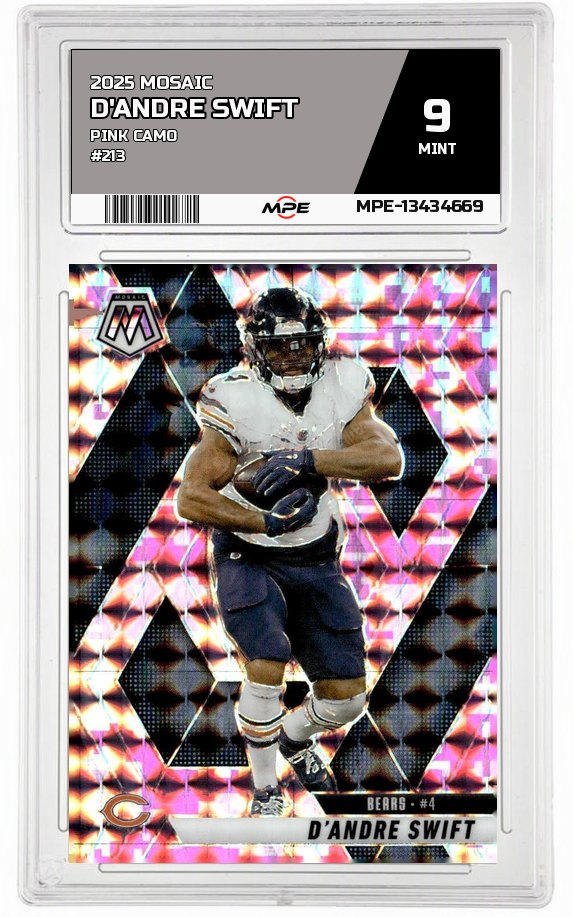 2025 MOSAIC PINK CAMO #213 D'ANDRE SWIFT MPE 9 MINT — graded card auctioned from the MPE vault