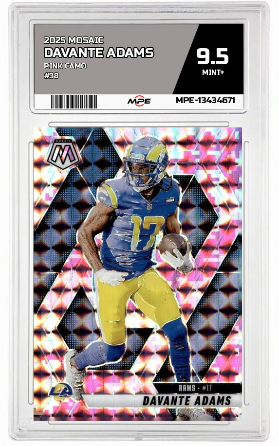 2025 MOSAIC PINK CAMO #38 DAVANTE ADAMS MPE 9.5 MINT+ — graded card auctioned from the MPE vault