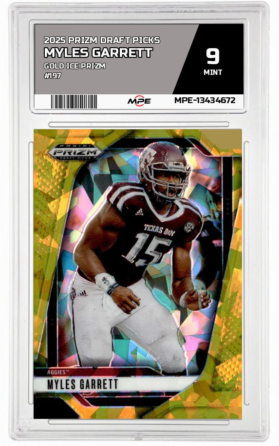2025 PRIZM DRAFT PICKS GOLD ICE PRIZM #197 MYLES GARRETT MPE 9 MINT — graded card auctioned from the MPE vault