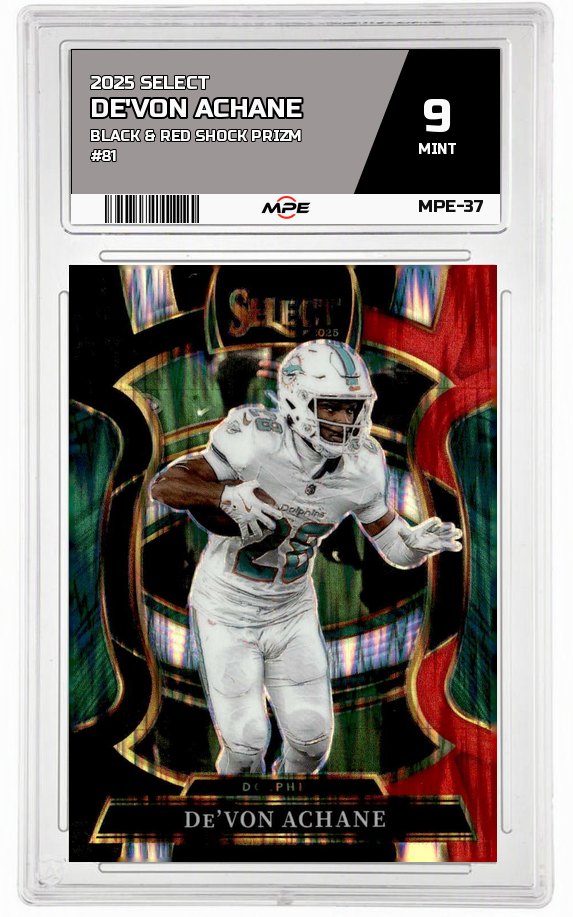 2025 SELECT BLACK & RED SHOCK PRIZM #81 DE'VON ACHANE MPE 9 MINT — graded card up for auction