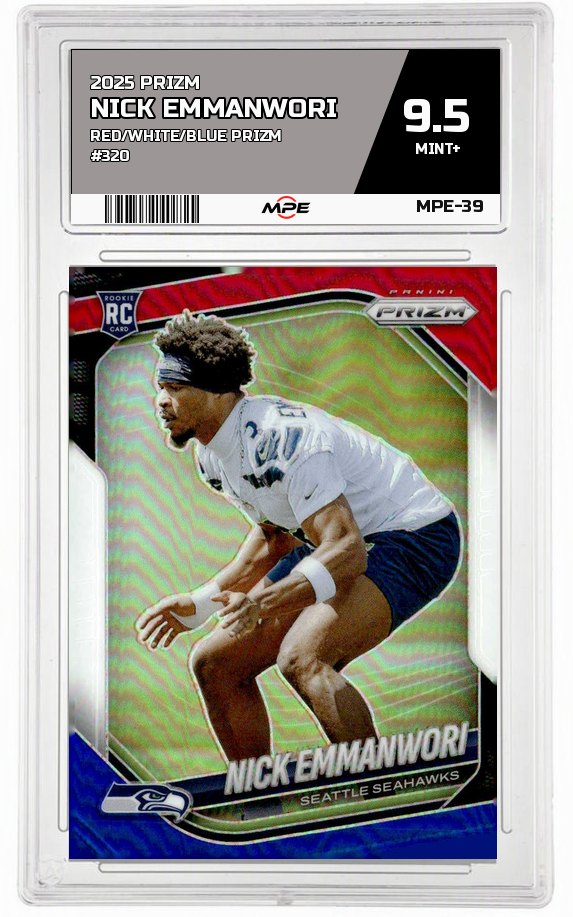 2025 PRIZM RED/WHITE/BLUE PRIZM #320 NICK EMMANWORI MPE 9.5 MINT+ — graded card up for auction