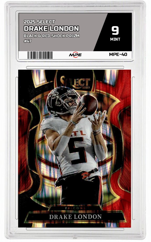 2025 SELECT BLACK & RED SHOCK PRIZM #47 DRAKE LONDON MPE 9 MINT — graded card auctioned from the MPE vault