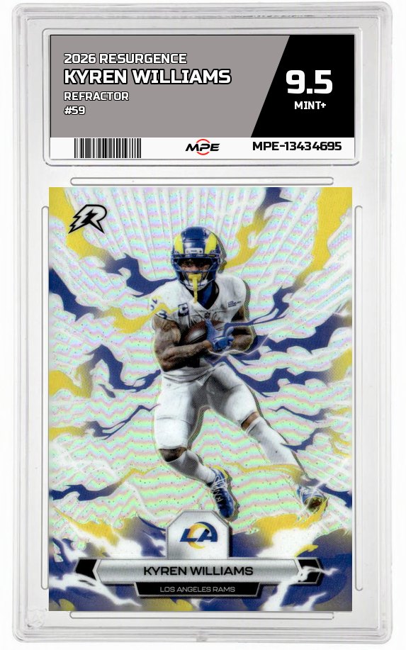 2026 RESURGENCE REFRACTOR #59 KYREN WILLIAMS MPE 9.5 MINT+ — graded card auctioned from the MPE vault