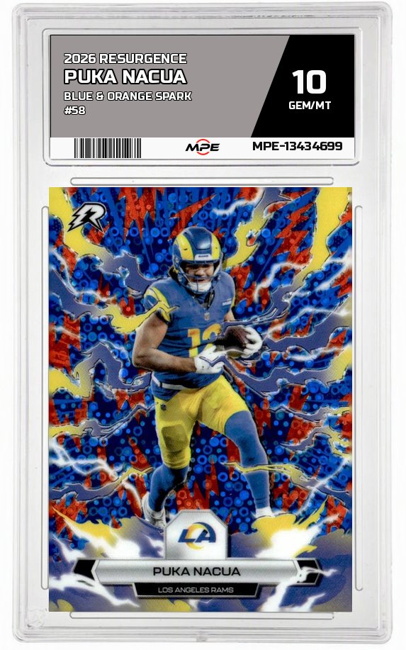 2026 RESURGENCE BLUE & ORANGE SPARK #58 PUKA NACUA MPE 10 GEM/MT — graded card auctioned from the MPE vault