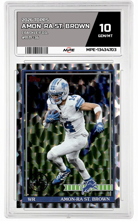 2026 TOPPS CRACKLE FOIL #91TF-36 AMON-RA ST. BROWN MPE 10 GEM/MT — graded card up for auction