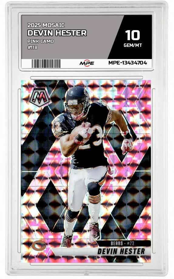 2025 MOSAIC PINK CAMO #118 DEVIN HESTER MPE 10 GEM/MT — graded card auctioned from the MPE vault