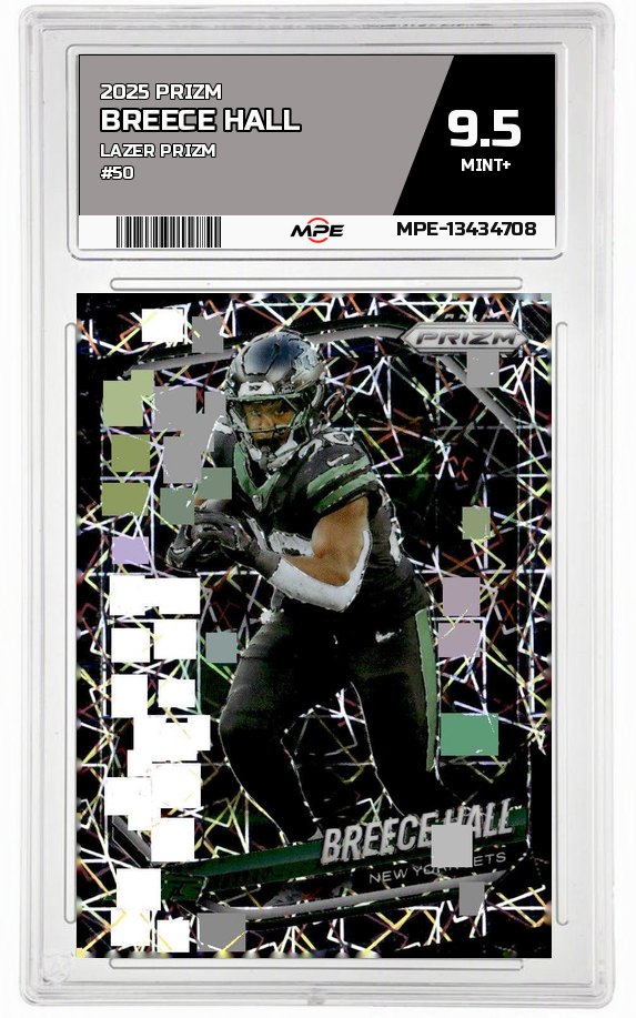2025 PRIZM LAZER PRIZM #50 BREECE HALL MPE 9.5 MINT+ — graded card up for auction