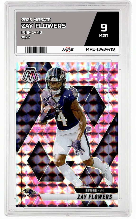 2025 MOSAIC PINK CAMO #126 ZAY FLOWERS MPE 9 MINT — graded card auctioned from the MPE vault