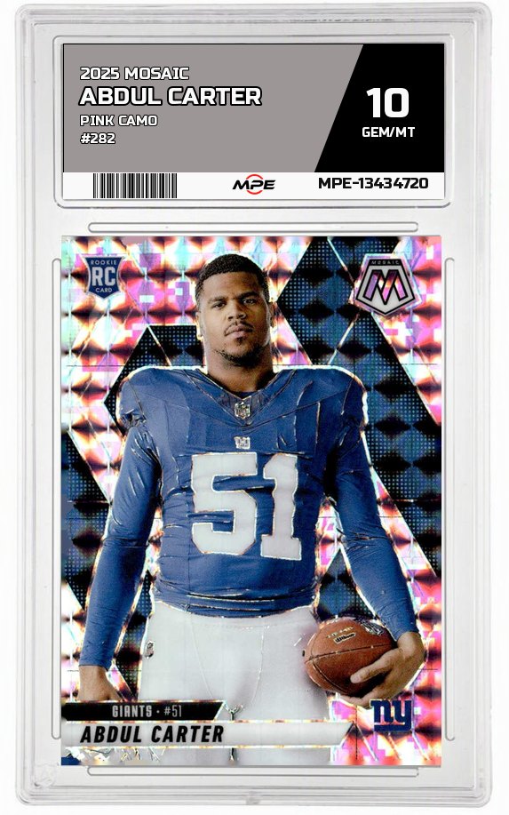2025 MOSAIC PINK CAMO #282 ABDUL CARTER MPE 10 GEM/MT — graded card auctioned from the MPE vault