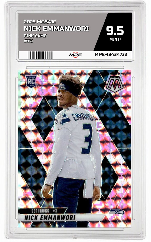 2025 MOSAIC PINK CAMO #321 NICK EMMANWORI MPE 9.5 MINT+ — graded card auctioned from the MPE vault