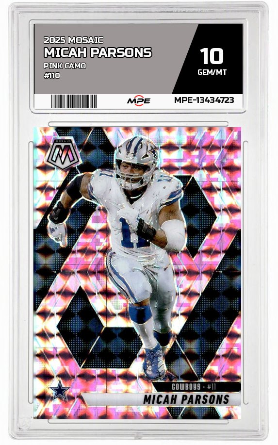 2025 MOSAIC PINK CAMO #110 MICAH PARSONS MPE 10 GEM/MT — graded card auctioned from the MPE vault
