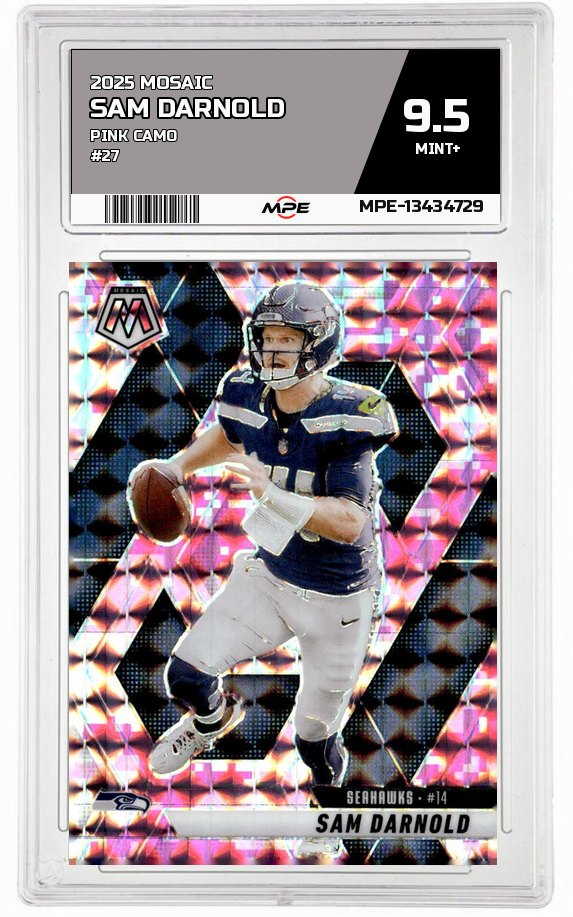 2025 MOSAIC PINK CAMO #27 SAM DARNOLD MPE 9.5 MINT+ — graded card auctioned from the MPE vault