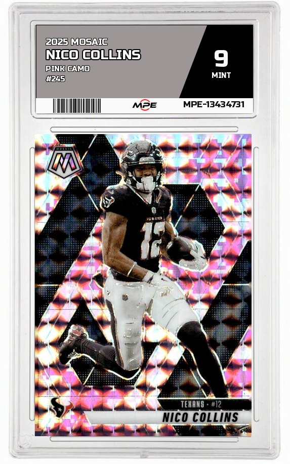 2025 MOSAIC PINK CAMO #245 NICO COLLINS MPE 9 MINT — graded card auctioned from the MPE vault