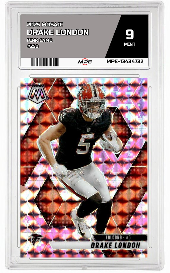 2025 MOSAIC PINK CAMO #250 DRAKE LONDON MPE 9 MINT — graded card auctioned from the MPE vault
