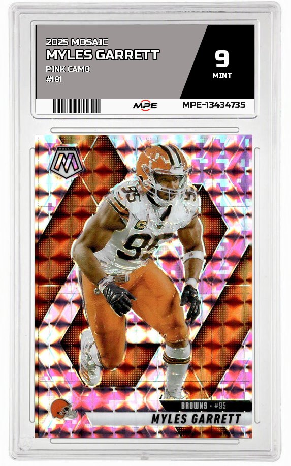 2025 MOSAIC PINK CAMO #181 MYLES GARRETT MPE 9 MINT — graded card auctioned from the MPE vault