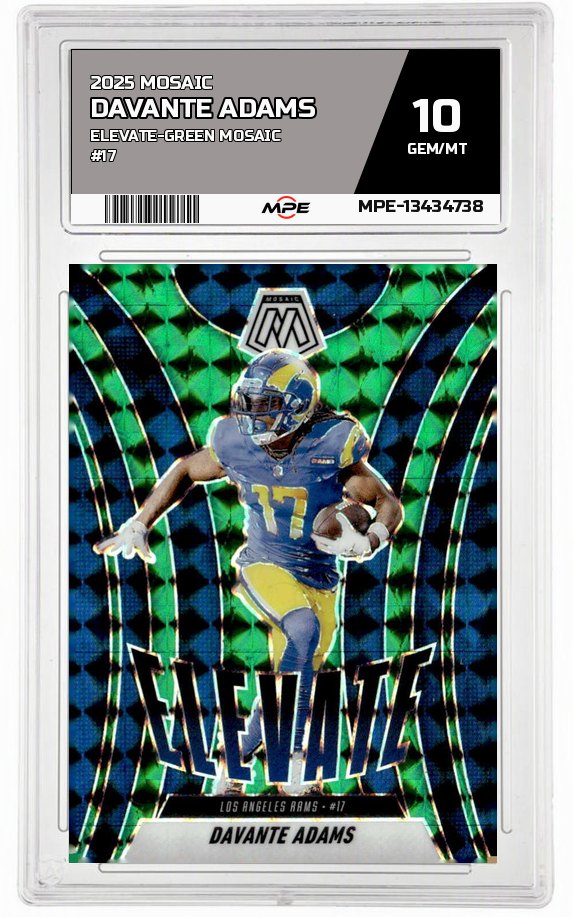 2025 MOSAIC ELEVATE-GREEN MOSAIC #17 DAVANTE ADAMS MPE 10 GEM/MT — graded card auctioned from the MPE vault