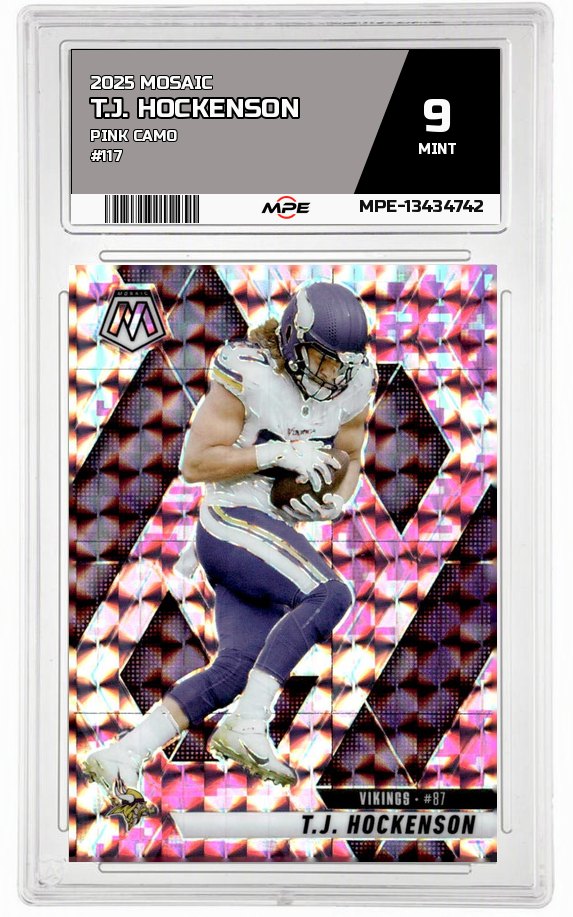2025 MOSAIC PINK CAMO #117 T.J. HOCKENSON MPE 9 MINT — graded card auctioned from the MPE vault