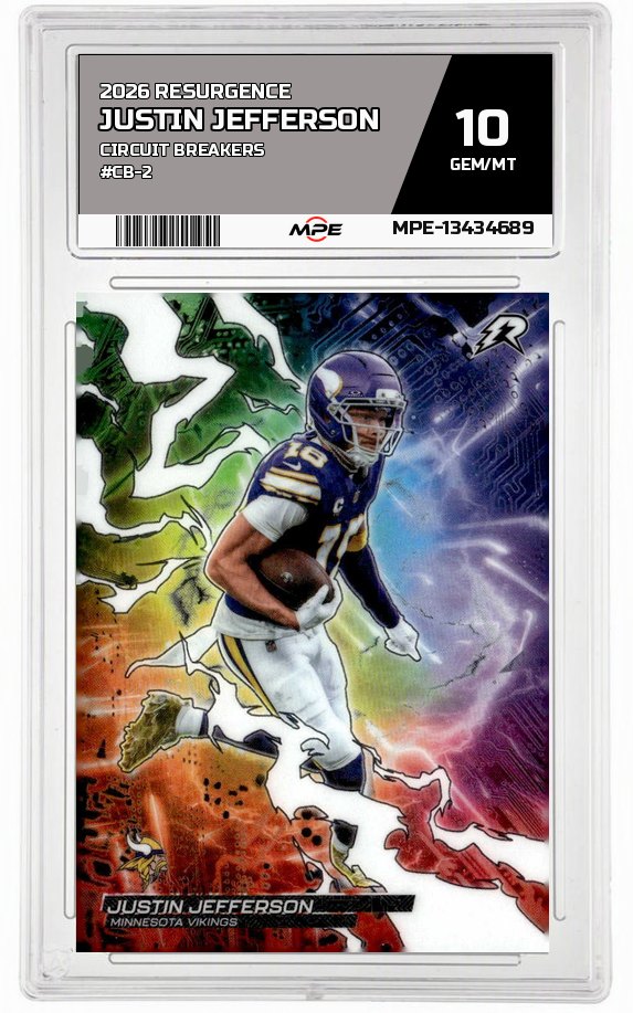 2026 RESURGENCE CIRCUIT BREAKERS #CB-2 JUSTIN JEFFERSON MPE 10 GEM/MT — graded card auctioned from the MPE vault