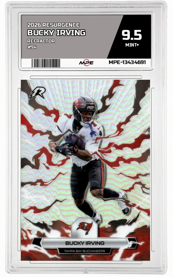 2026 RESURGENCE REFRACTOR #94 BUCKY IRVING MPE 9.5 MINT+ — graded card auctioned from the MPE vault