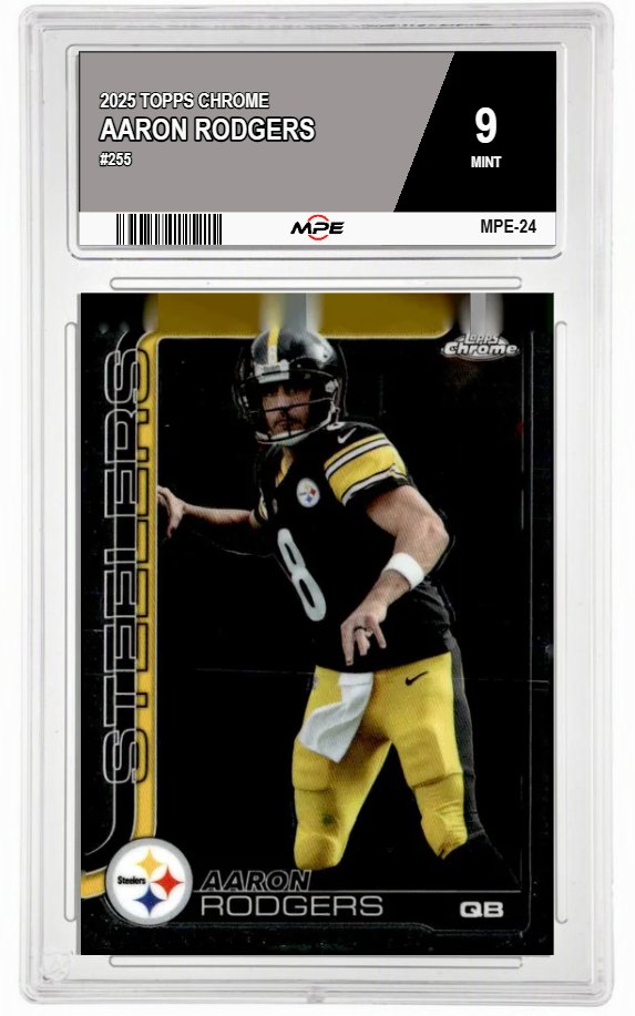 2025 TOPPS CHROME #255 AARON RODGERS MPE 9 MINT — graded card auctioned from the MPE vault
